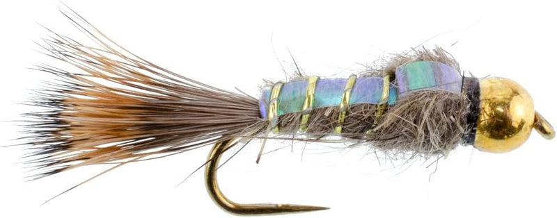 Barbless Bead Head Flash Back Gold Ribbed Hare's Ear Nymph 1 Dozen Flies Hook Size 10