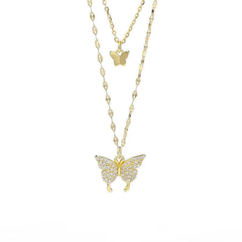 Fluttering Elegance Butterfly Two Layer Necklace