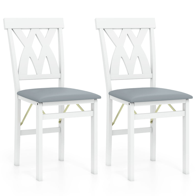 Folding Wooden Dining Chair Set of 2 Faux Leather Upholstered Kitchen Armless Chairs