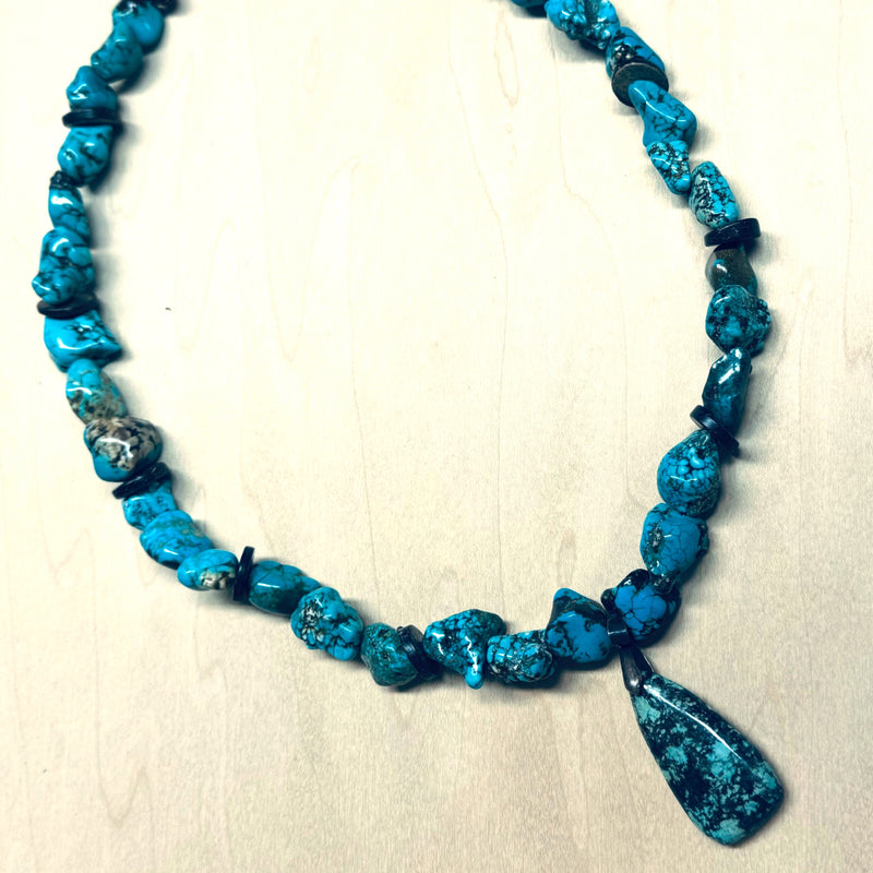 Chunky Turquoise Necklace w/ Natural Teardrop Pendant 249m