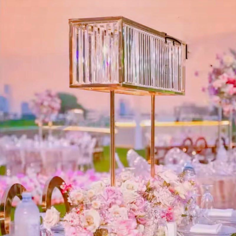 Minara Long Table Centerpiece - Gold Crystal Wedding Decor