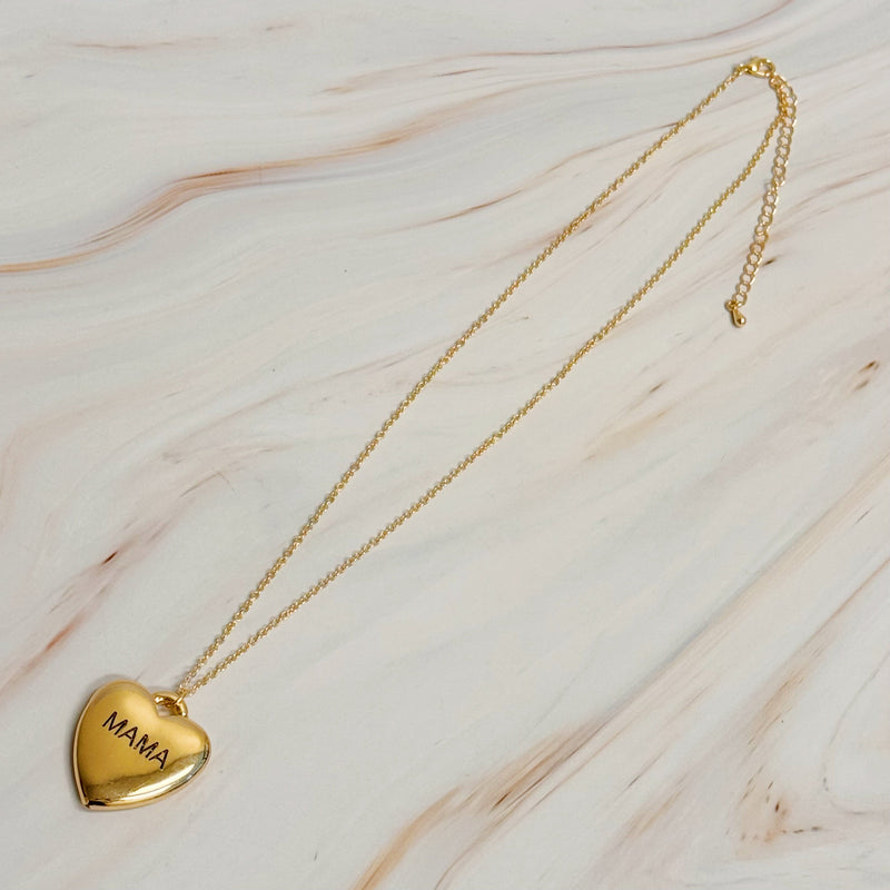 Mama Engraved Heart Pendant Necklace