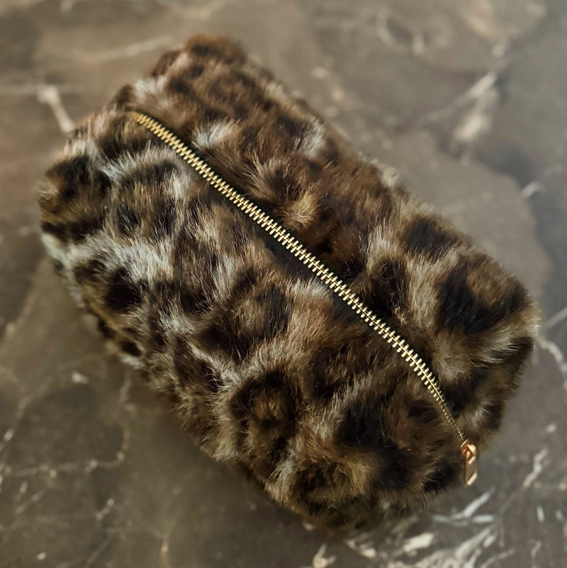 Furly Leopard Cosmetic Case – Stylish and Soft Structured Makeup Pouch