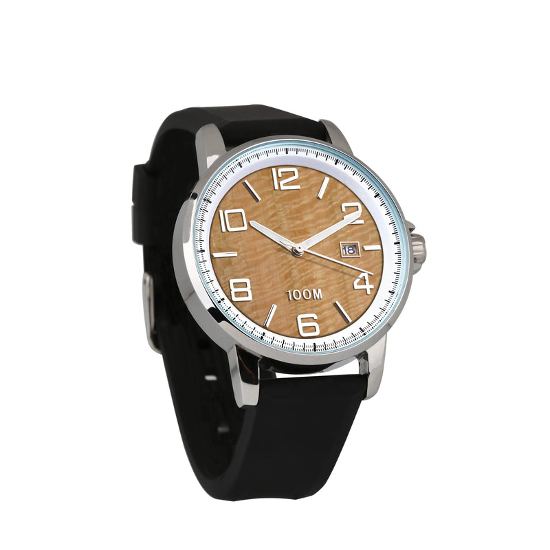 Gum Burl Watch Silicone Band White Bezel - Men's