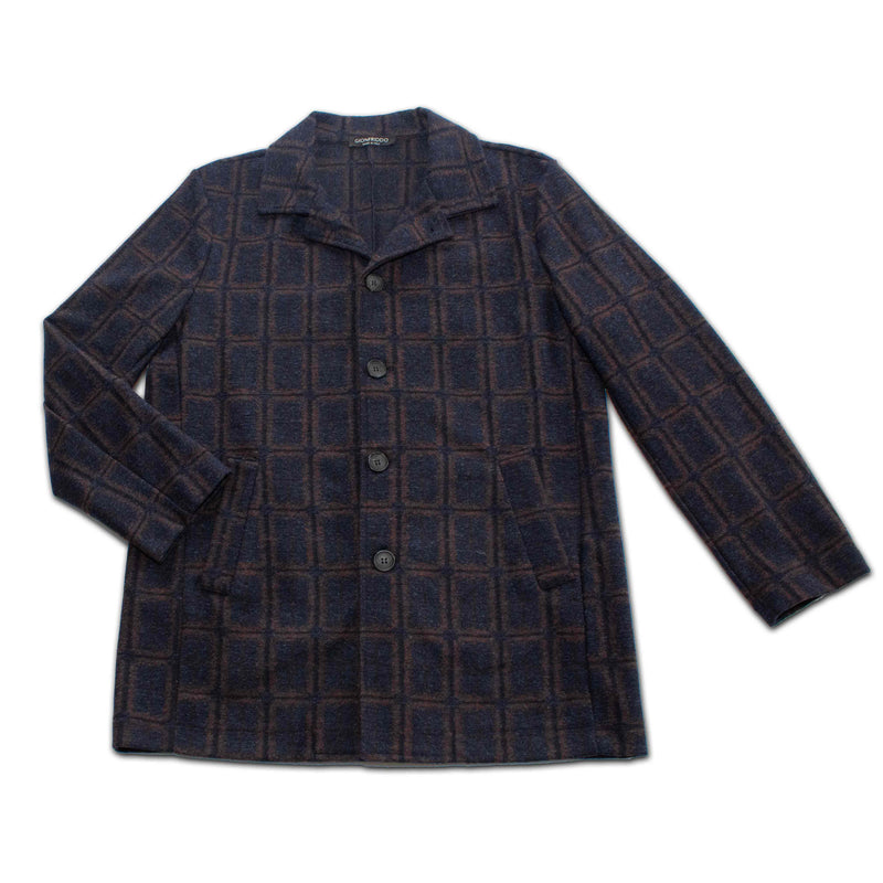 Navy Russet Windowpane Wool Car Coat