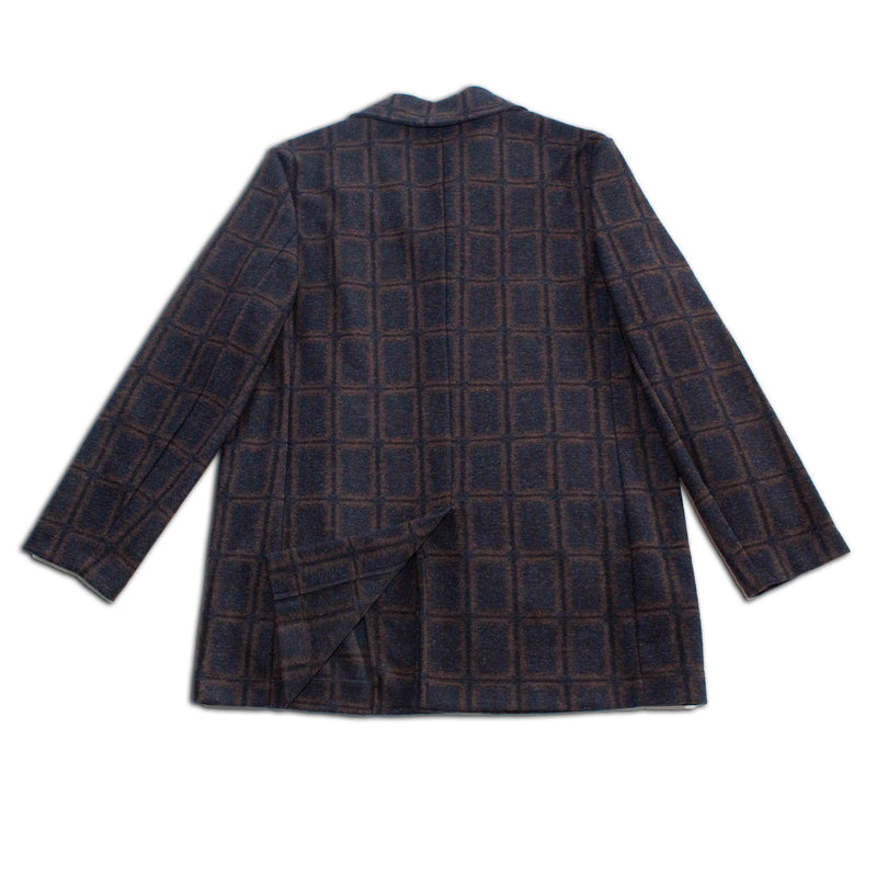 Navy Russet Windowpane Wool Car Coat