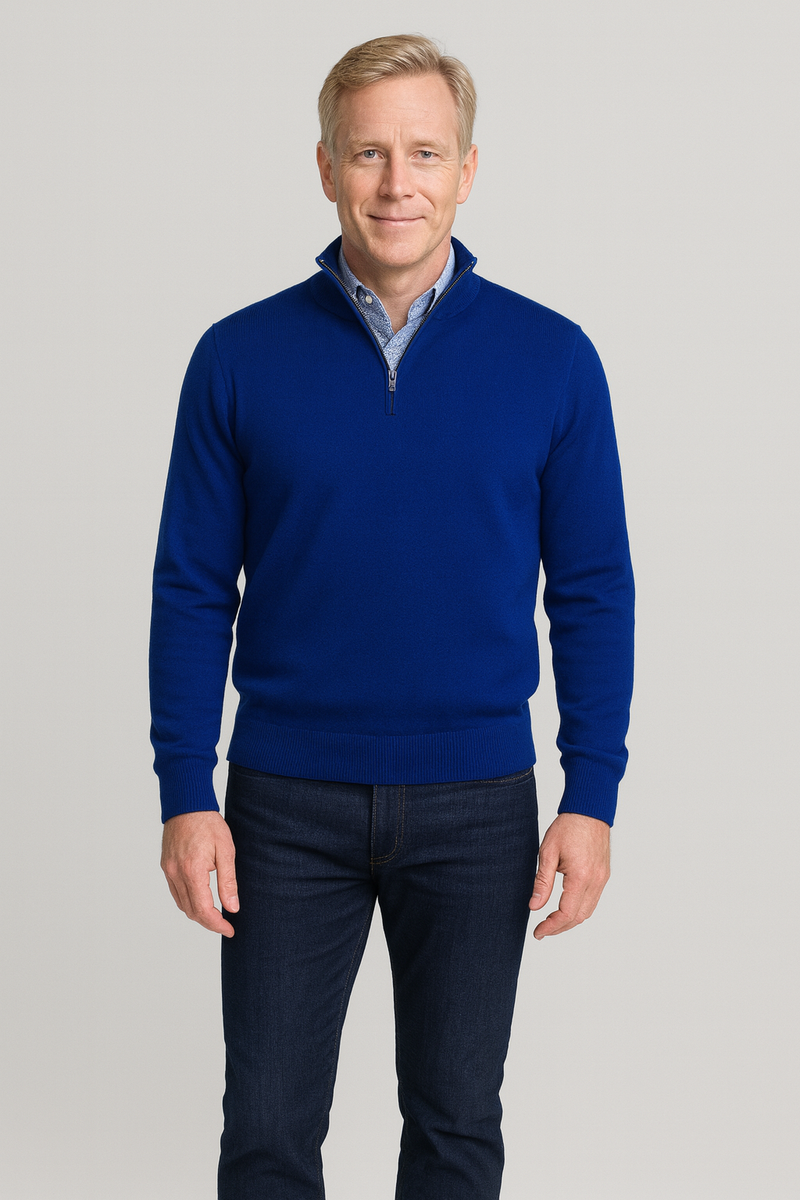 Merino Wool Quarter-Zip Sweater in Admiral Blue