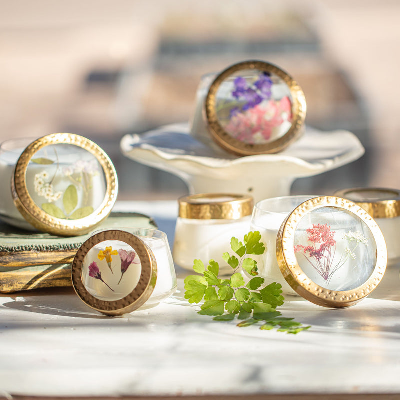 Honey Tobacco Medium Pressed Floral Candle