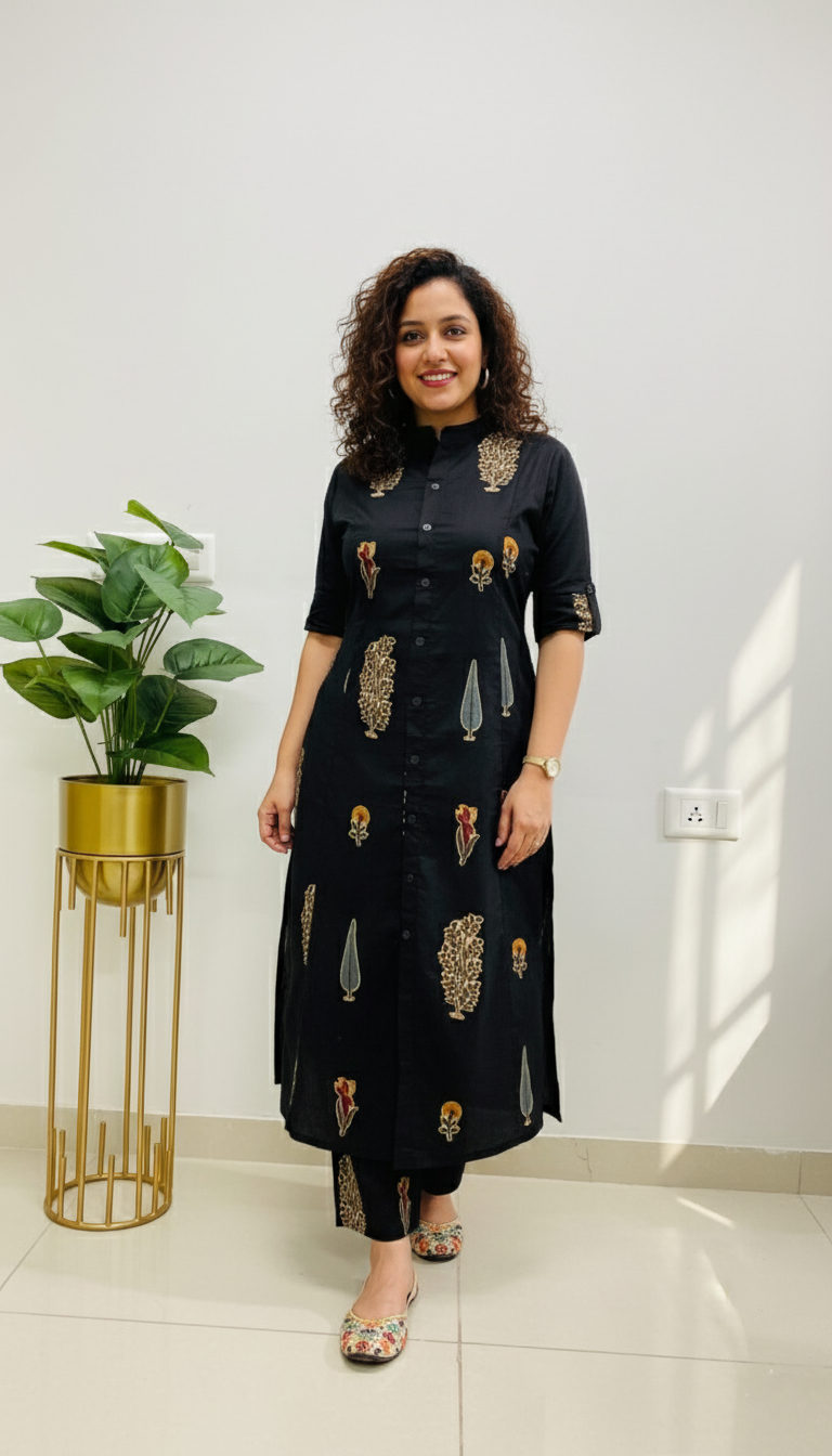 Famous BlacK Ikkat Print Fine Cotton Designer Co-erd Set