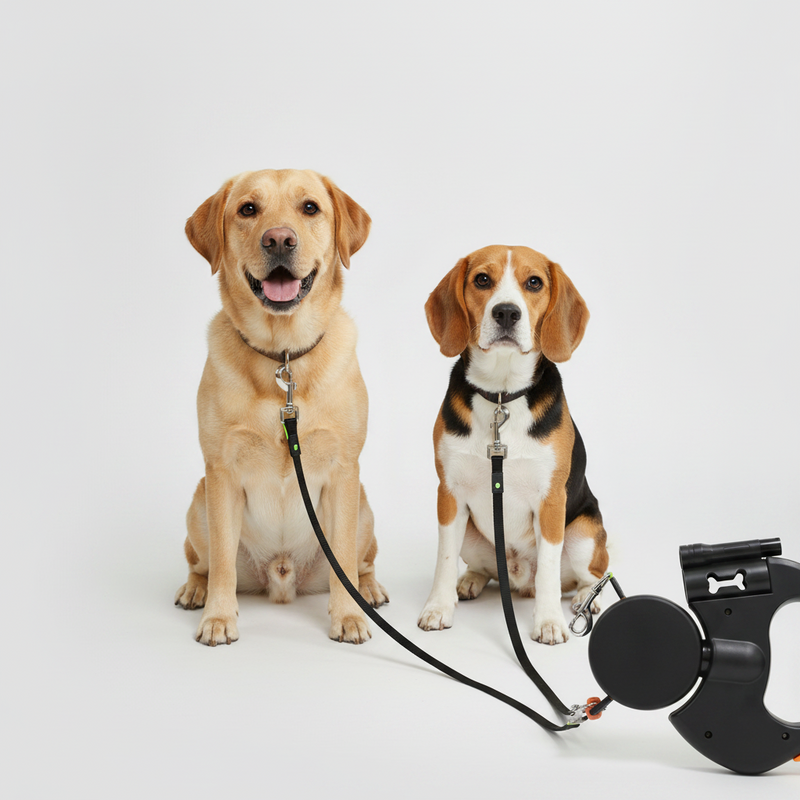 Dual Dog Leash with Anti-Tangle Rotation
