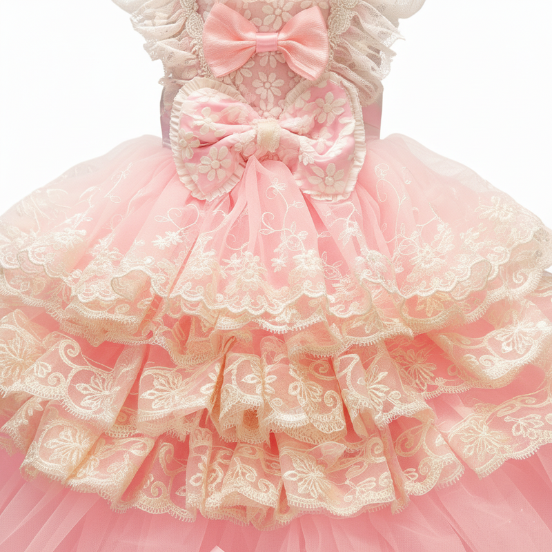 Elegant Pink Lace Dog Dress Trailing Handcrafted Princess Tutu Gown for Wedding Party