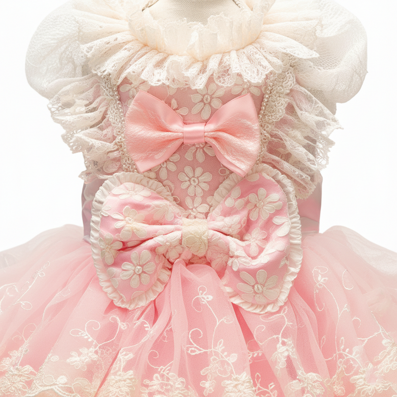 Elegant Pink Lace Dog Dress Trailing Handcrafted Princess Tutu Gown for Wedding Party