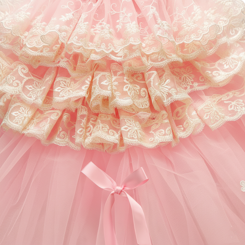 Elegant Pink Lace Dog Dress Trailing Handcrafted Princess Tutu Gown for Wedding Party