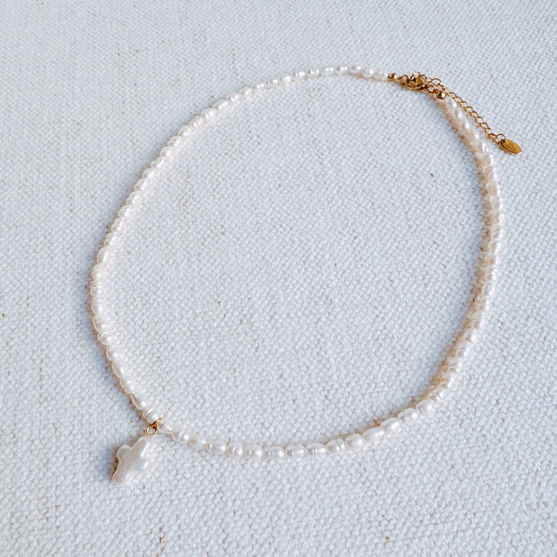 Genuine Freshwater Pearl Cross Necklace
