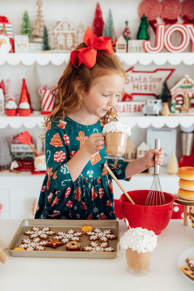 Gingerbread House 3/4 Sleeve Pocket Twirl Dress