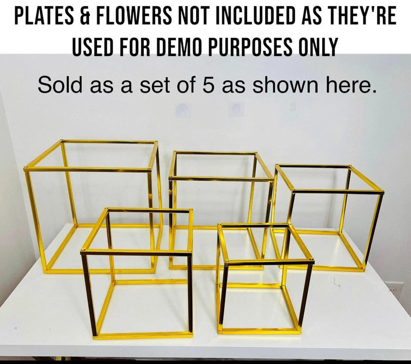 Gold Cube Dessert Table Stands | 5-Piece Cake Display Risers