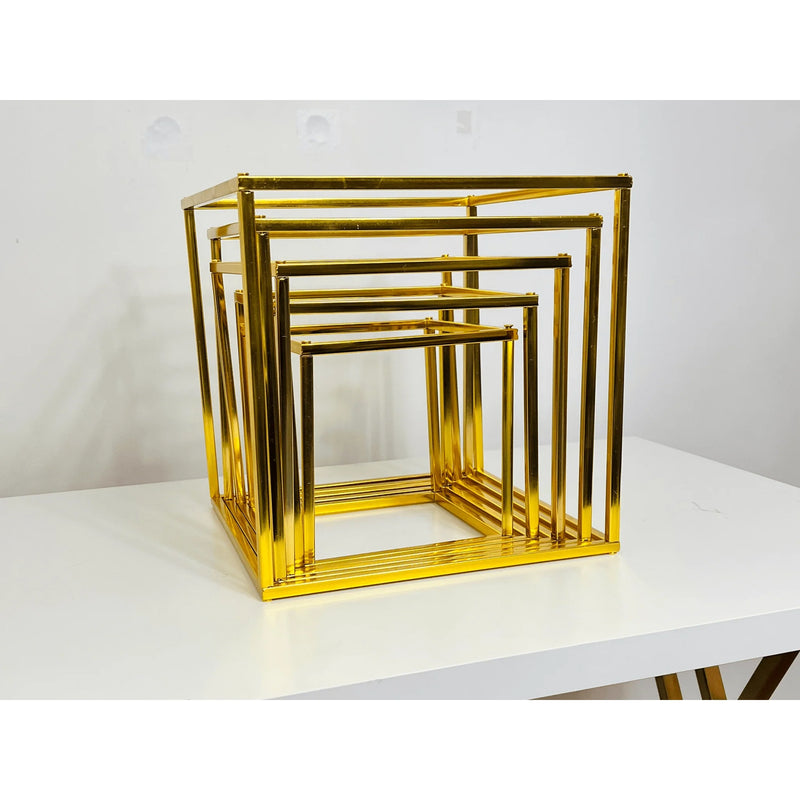 Gold Cube Dessert Table Stands | 5-Piece Cake Display Risers