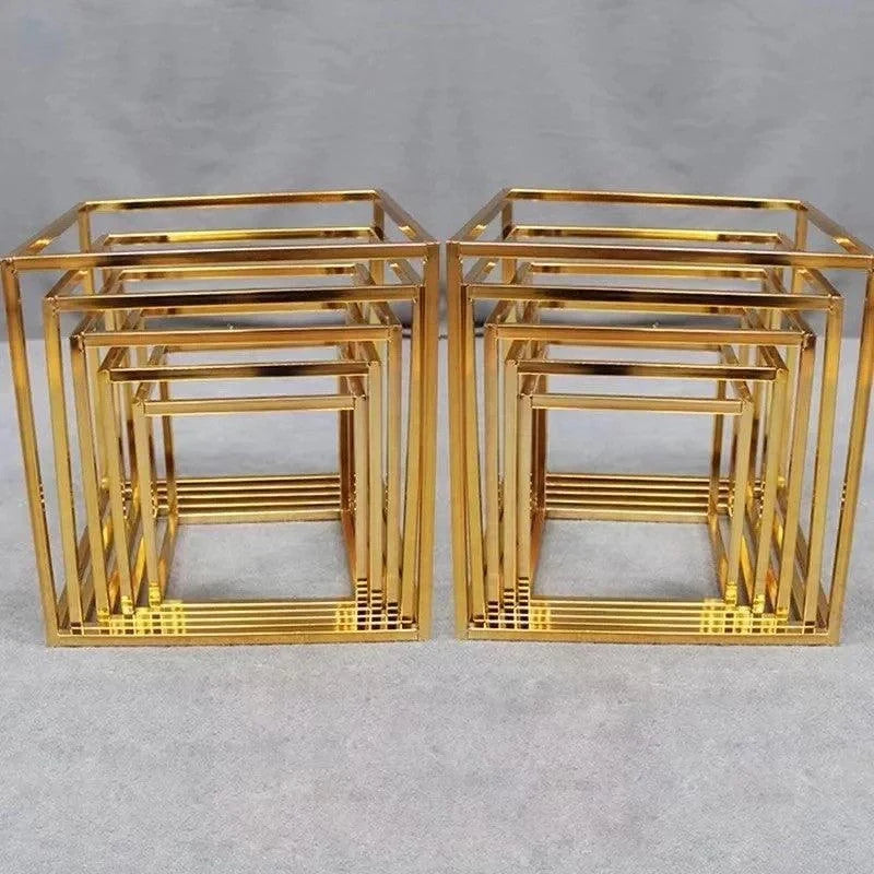 Gold Cube Dessert Table Stands | 5-Piece Cake Display Risers