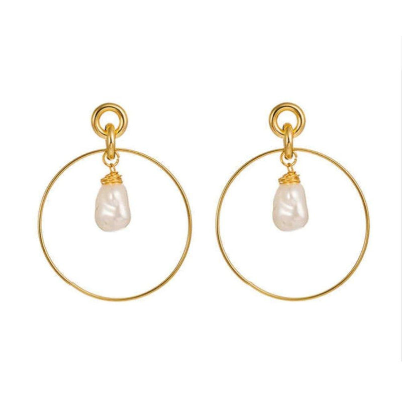Drop Hoop Earrings with Simulated Pearl Drop