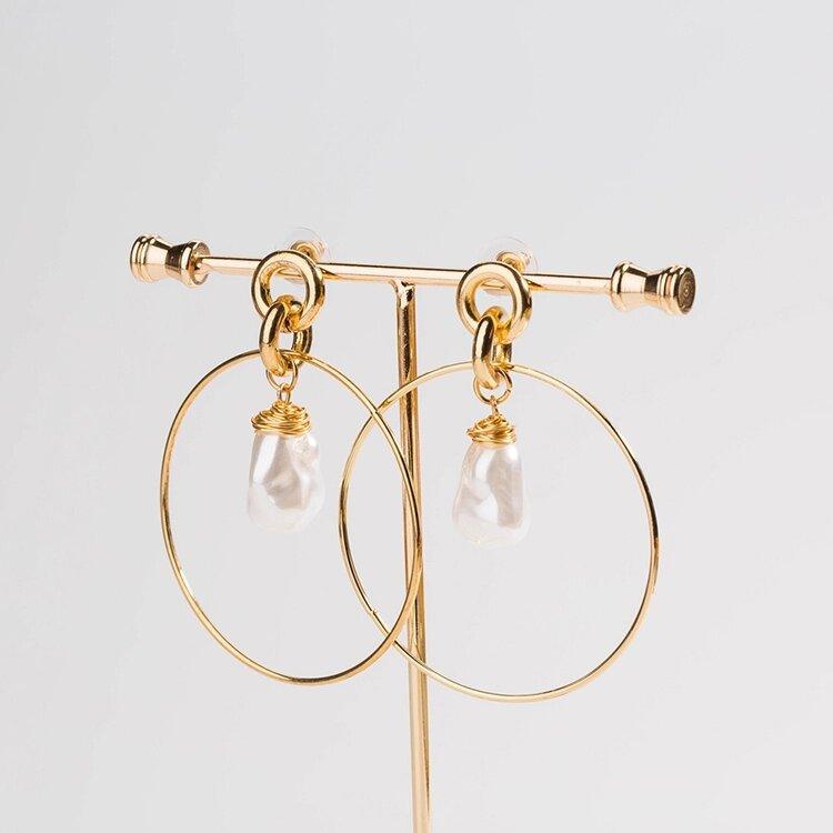 Drop Hoop Earrings with Simulated Pearl Drop