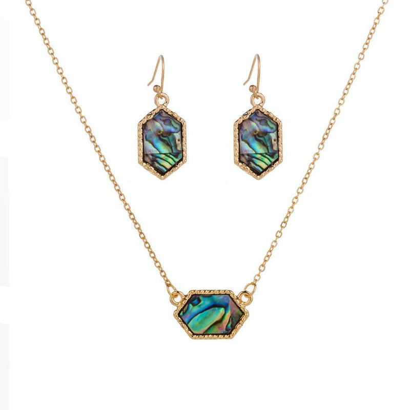 Hexagon Abalone Necklace and Abalone Earrings Set