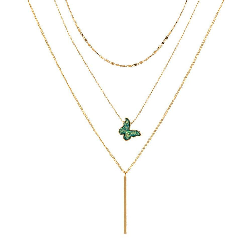 Layer Necklace with Druzy Stone Butterfly Pendant