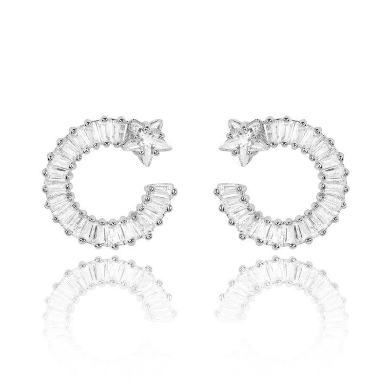 Shooting Star Earrings with White Diamond Cubic Zirconia