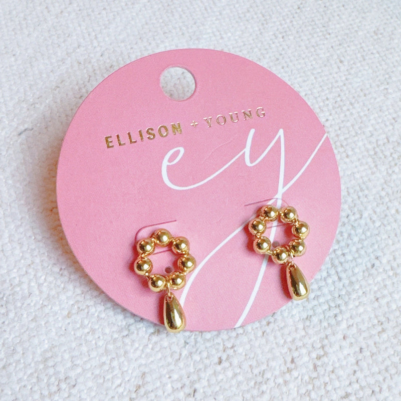 Golden Ball Petal Drop Earrings