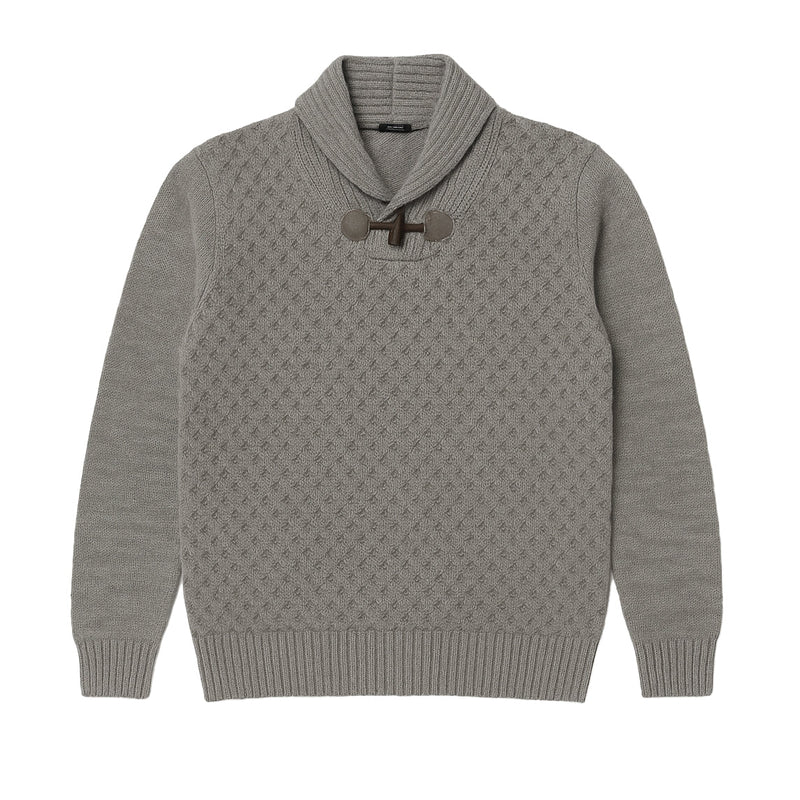 Shawl Collar Cable Knit Sweater - Med Grey