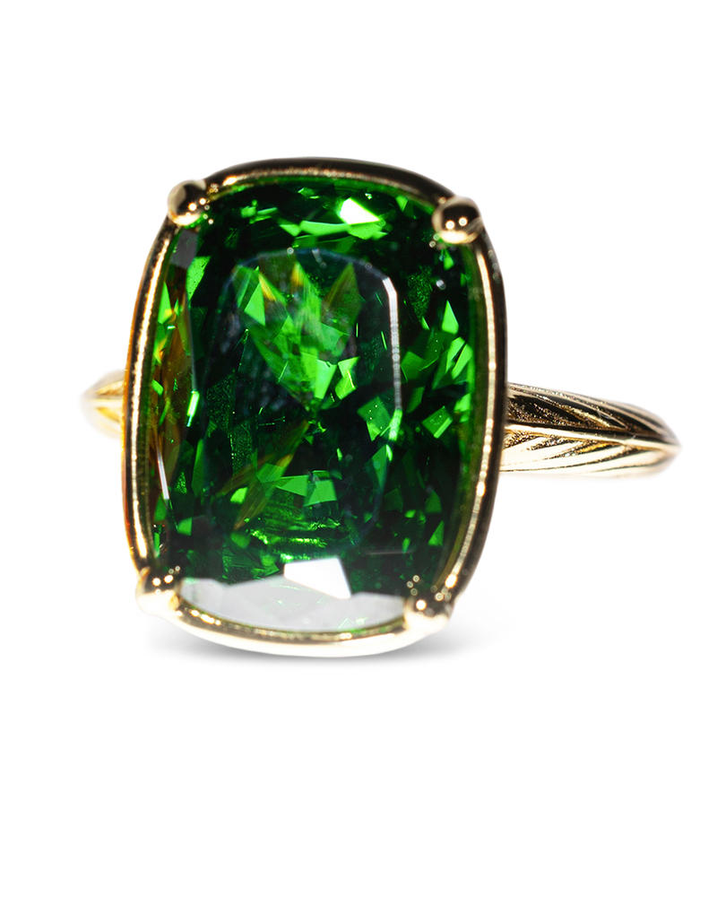 Sterling Silver Elongated Cushion Emerald CZ Cocktail Ring