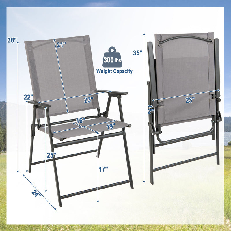 2 Pieces Patio Folding Chairs with Armrests for Deck Garden Yard