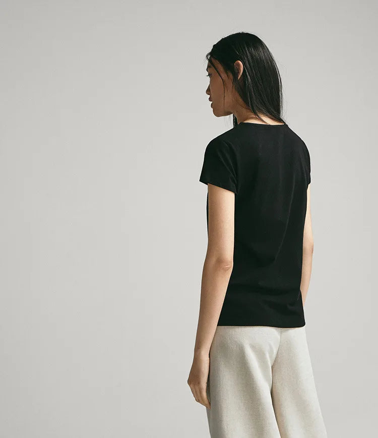 100% Cotton Women's T-Shirts Short Sleeves Solid Color