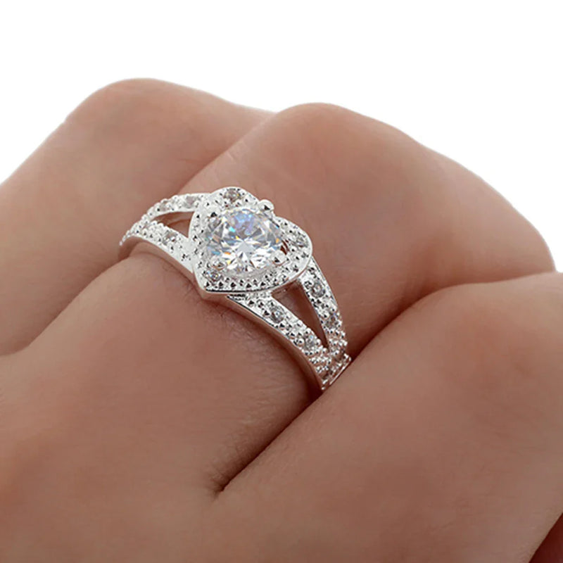 Heart Spark: 925 Sterling Silver Crystal Ring – Romantic Wedding & Engagement Jewelry for Women
