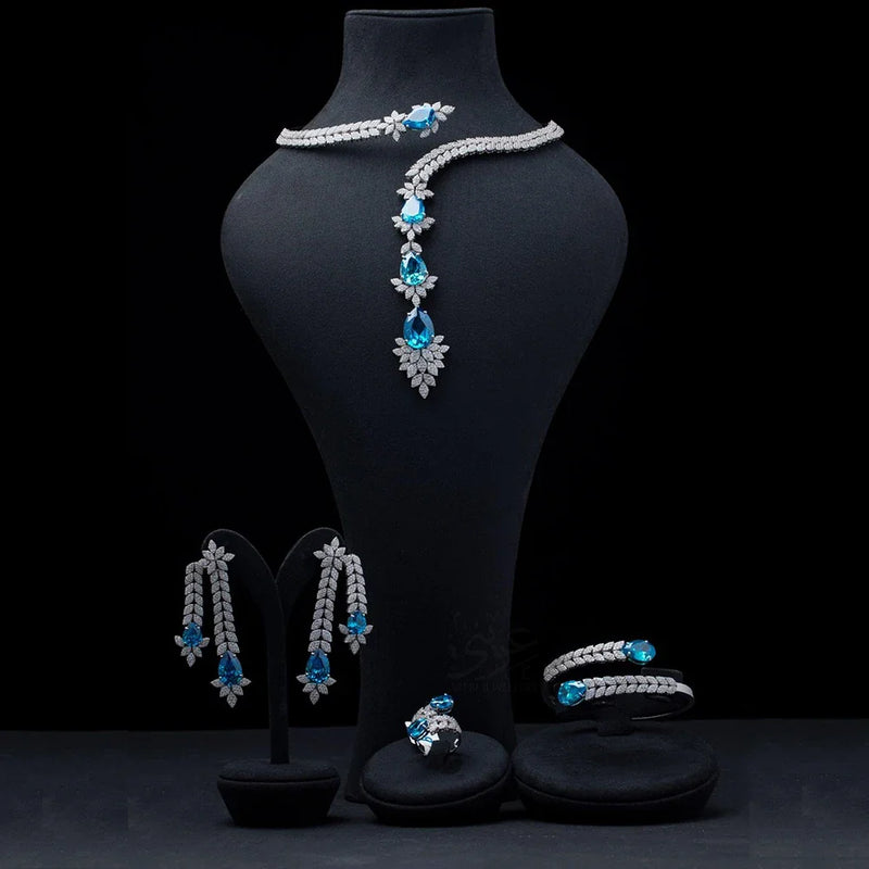 4PCS Green CZ Luxury African Dubia Jewelry Set