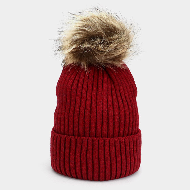Soft Knit Faux Pom Pom Beanie Hat