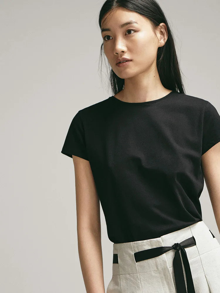 100% Cotton Women's T-Shirts Short Sleeves Solid Color