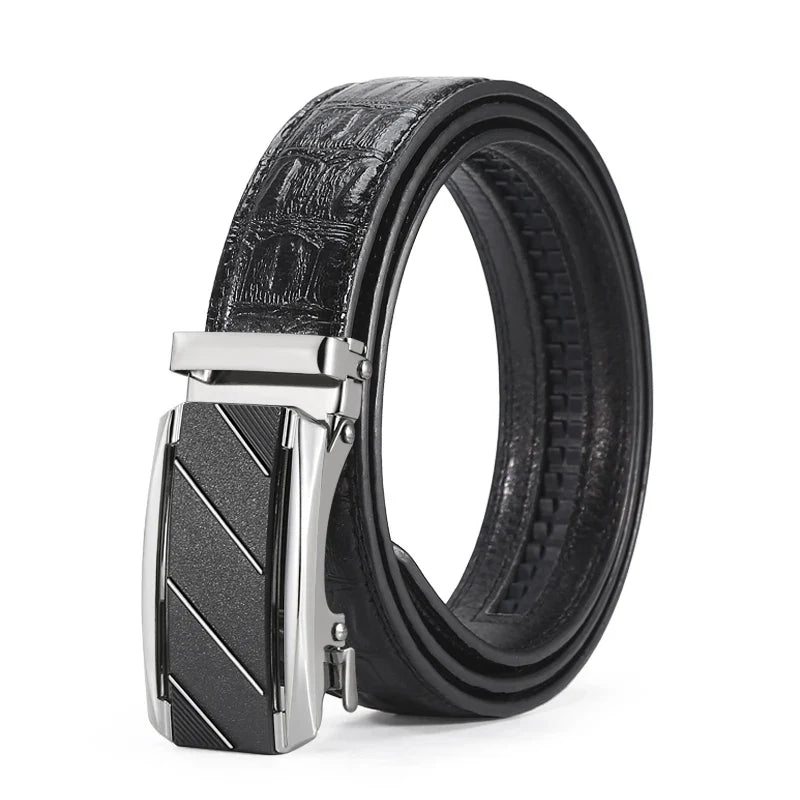 New Leather Durable Men Ratchet Crocodile Belt Automatic Buckle Straps