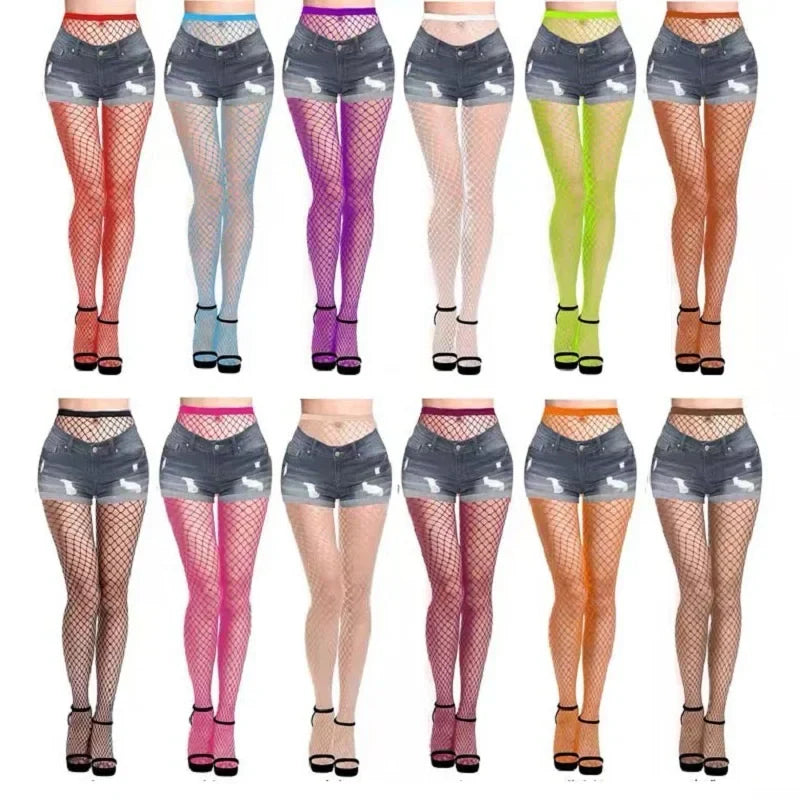 4 Pairs Mini Small Medium Large Holes Plain Fishnet Tight Multi Colors Stretchy Pantyhose