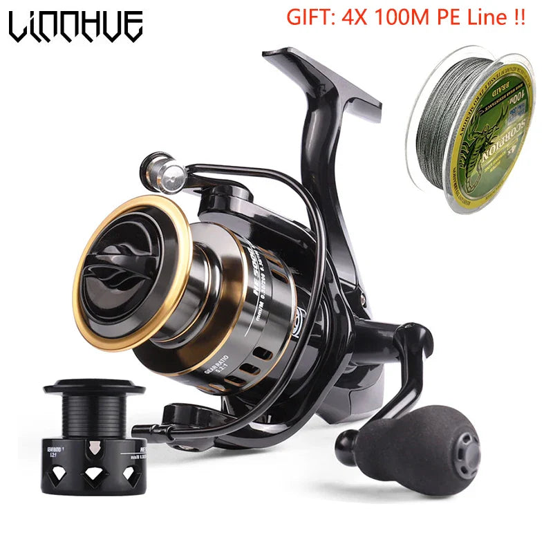 LINNHUE Fishing Reel HE7000 Max Drag 10kg 5.2:1 High Speed Metal Spool Spinning Reel Saltwater Reel carp Reel Fishing Send Line