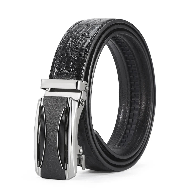 New Leather Durable Men Ratchet Crocodile Belt Automatic Buckle Straps