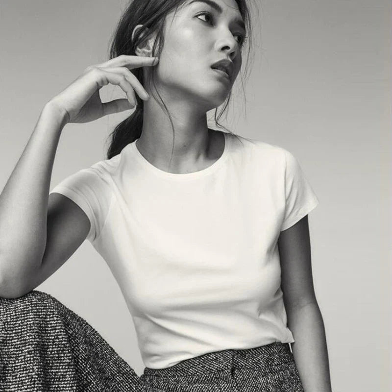 100% Cotton Women's T-Shirts Short Sleeves Solid Color