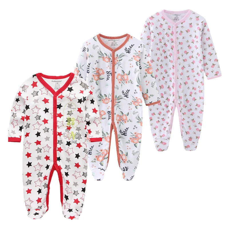 0-12Months Baby Rompers Newborn Pajamas Girls Boys 100% Cotton Long Sleeve 1/2/3 Pieces