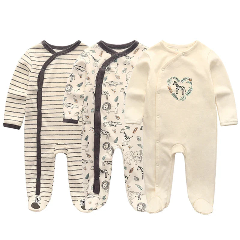 0-12Months Baby Rompers Newborn Pajamas Girls Boys 100% Cotton Long Sleeve 1/2/3 Pieces