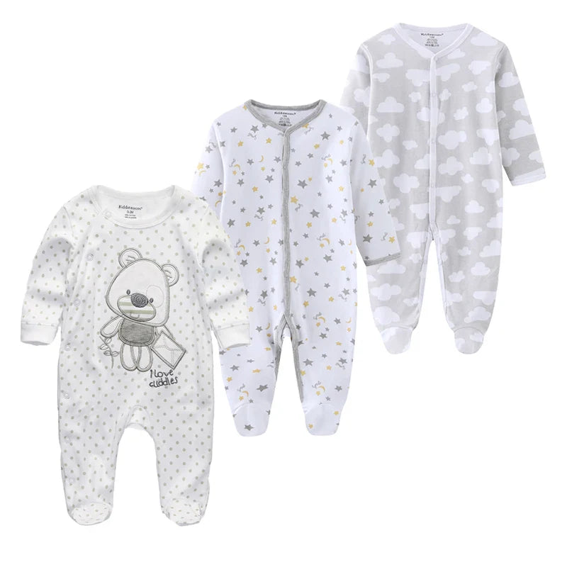 0-12Months Baby Rompers Newborn Pajamas Girls Boys 100% Cotton Long Sleeve 1/2/3 Pieces