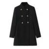 Autumn and Winter Gold Button Double-breasted Stand-up Collar Long-sleeved Coat Jacket