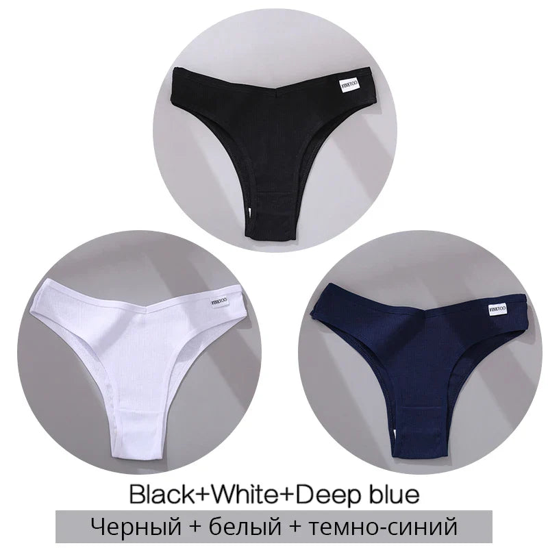 3Pcs/Set Women Cotton Panties Sexy V Waist Briefs T-Back Brazilian Underpants Female M-XL Underwear Girls Breathable Intimates