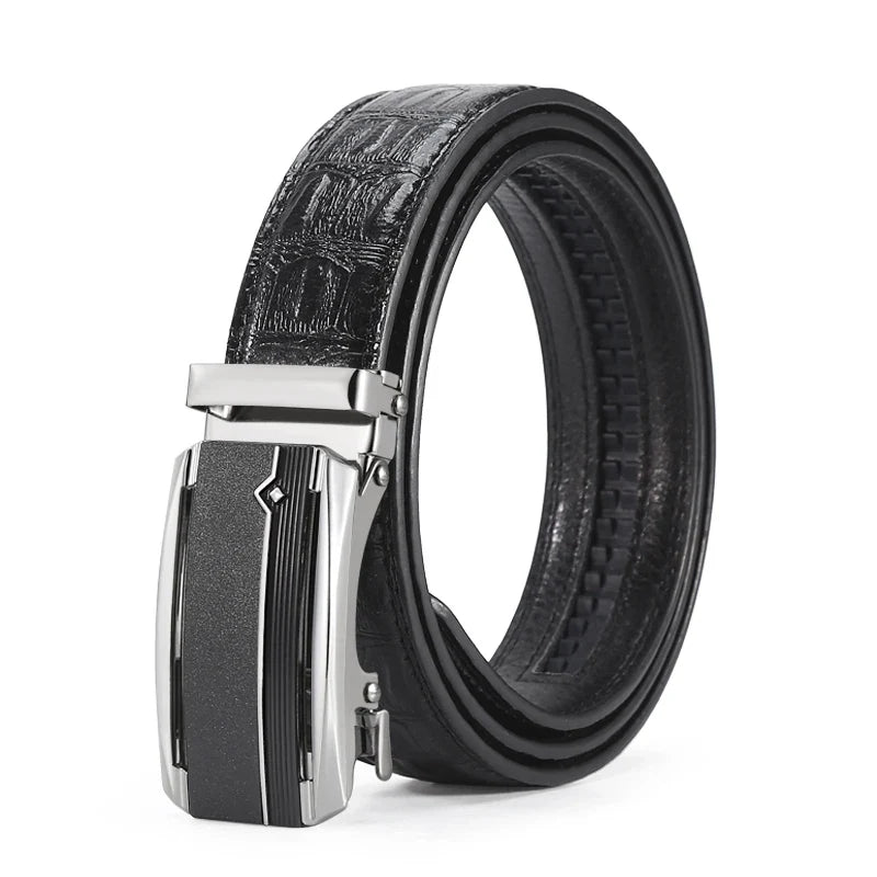 New Leather Durable Men Ratchet Crocodile Belt Automatic Buckle Straps