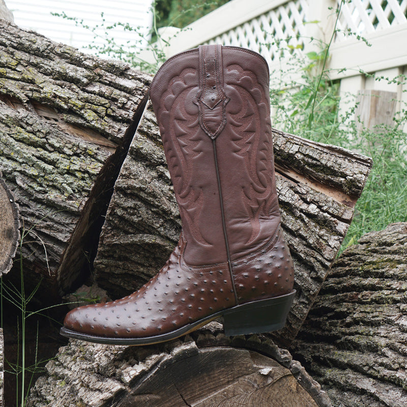 Men's  Brown Ostrich Print Cowboy Boots (H7002)