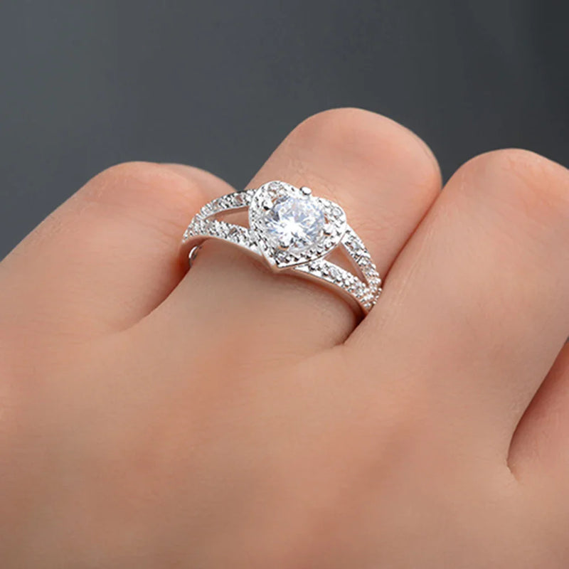 Heart Spark: 925 Sterling Silver Crystal Ring – Romantic Wedding & Engagement Jewelry for Women