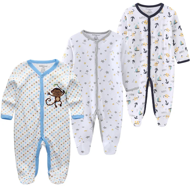 0-12Months Baby Rompers Newborn Pajamas Girls Boys 100% Cotton Long Sleeve 1/2/3 Pieces